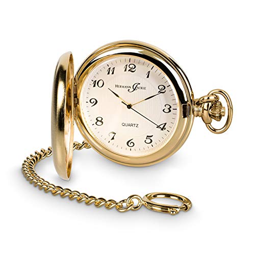 Hermann Jäckle Taschenuhr Todtnau – Vergoldet, Quarzwerk, Mineralglas, inkl. Kette & Reiseetui – Klassisches Design, Präzise Zeitmessung, Elegantes Geschenk von Hermann Jäckle