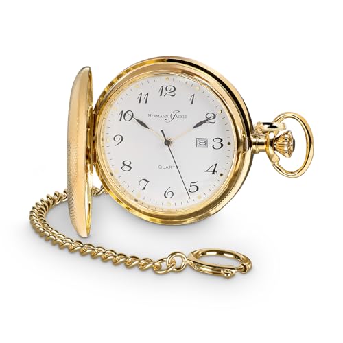 Hermann Jäckle Tübingen Vergoldet Quarz Taschenuhr Kette & Reiseetui 50 mm von Hermann Jäckle