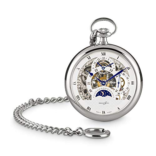 Hermann Jäckle Tuttlingen II Stilvolle und Elegante Skelett Taschenuhr mit hochwertigem Skelettwerk Handaufzug I Qualitätshandwerk inkl. Kette und Reiseetui von Hermann Jäckle