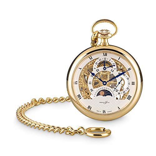 Hermann Jäckle Tuttlingen Stilvolle, Elegante & vergoldete Skelett Taschenuhr mit Skelettwerk Handaufzug I Mineralglas | Qualitätshandwerk Kette und Reiseetui von Hermann Jäckle