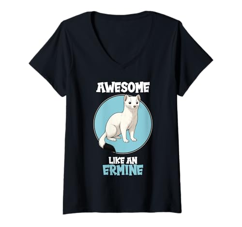 Damen Hermeline Hermelin T-Shirt mit V-Ausschnitt Damen Hermeline Hermelin T-Shirt mit V-Ausschnitt von Hermeline Hermelin Tier Shop