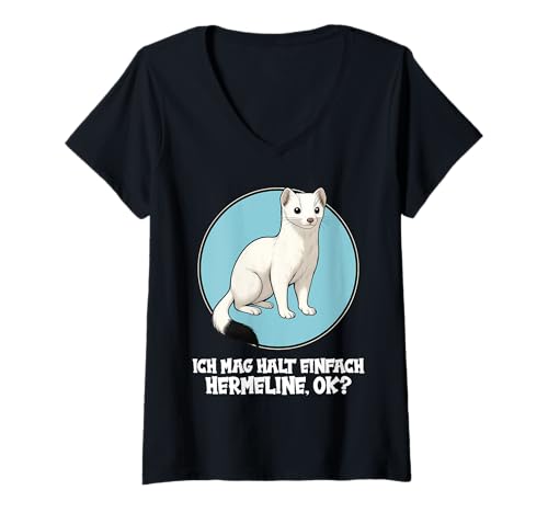 Damen Hermeline Hermelin T-Shirt mit V-Ausschnitt Damen Hermeline Hermelin T-Shirt mit V-Ausschnitt von Hermeline Hermelin Tier Shop
