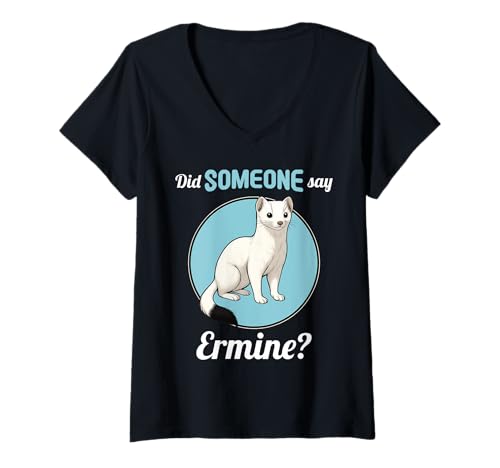 Damen Hermeline Hermelin T-Shirt mit V-Ausschnitt Damen Hermeline Hermelin T-Shirt mit V-Ausschnitt von Hermeline Hermelin Tier Shop