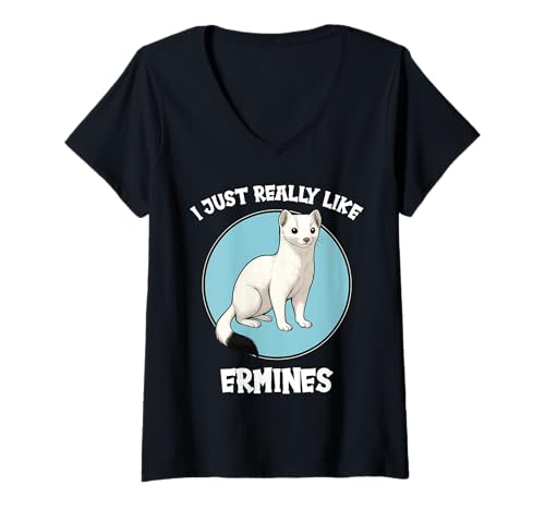 Damen Hermeline Hermelin T-Shirt mit V-Ausschnitt Damen Hermeline Hermelin T-Shirt mit V-Ausschnitt von Hermeline Hermelin Tier Shop