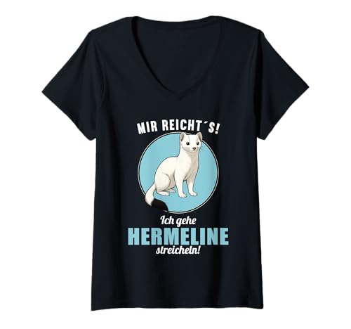 Damen Hermeline Hermelin T-Shirt mit V-Ausschnitt Damen Hermeline Hermelin T-Shirt mit V-Ausschnitt von Hermeline Hermelin Tier Shop
