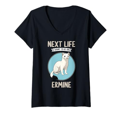Damen Hermeline Hermelin T-Shirt mit V-Ausschnitt Damen Hermeline Hermelin T-Shirt mit V-Ausschnitt von Hermeline Hermelin Tier Shop