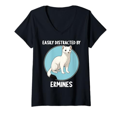 Damen Hermeline Hermelin T-Shirt mit V-Ausschnitt Damen Hermeline Hermelin T-Shirt mit V-Ausschnitt von Hermeline Hermelin Tier Shop