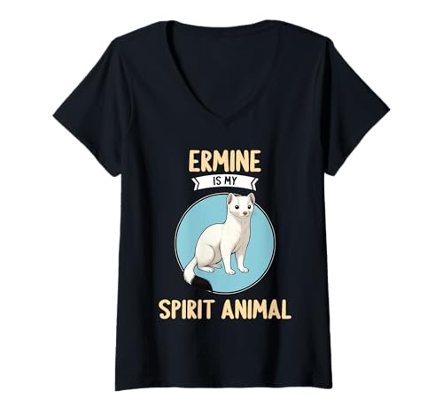 Damen Hermeline Hermelin T-Shirt mit V-Ausschnitt Damen Hermeline Hermelin T-Shirt mit V-Ausschnitt von Hermeline Hermelin Tier Shop