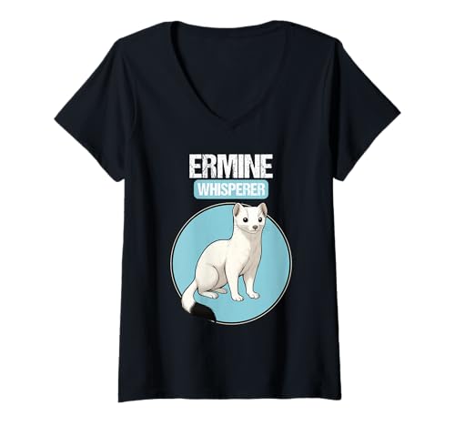 Damen Hermeline Hermelin T-Shirt mit V-Ausschnitt Damen Hermeline Hermelin T-Shirt mit V-Ausschnitt von Hermeline Hermelin Tier Shop