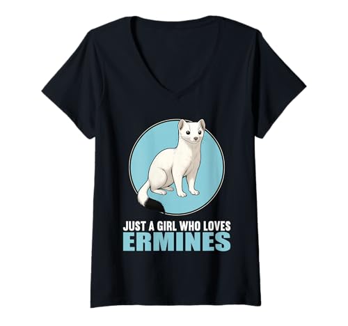Damen Hermeline Hermelin T-Shirt mit V-Ausschnitt Damen Hermeline Hermelin T-Shirt mit V-Ausschnitt von Hermeline Hermelin Tier Shop