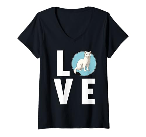 Damen Hermeline Hermelin T-Shirt mit V-Ausschnitt Damen Hermeline Hermelin T-Shirt mit V-Ausschnitt von Hermeline Hermelin Tier Shop