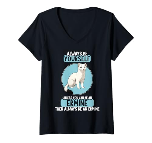 Damen Hermeline Hermelin T-Shirt mit V-Ausschnitt Damen Hermeline Hermelin T-Shirt mit V-Ausschnitt von Hermeline Hermelin Tier Shop