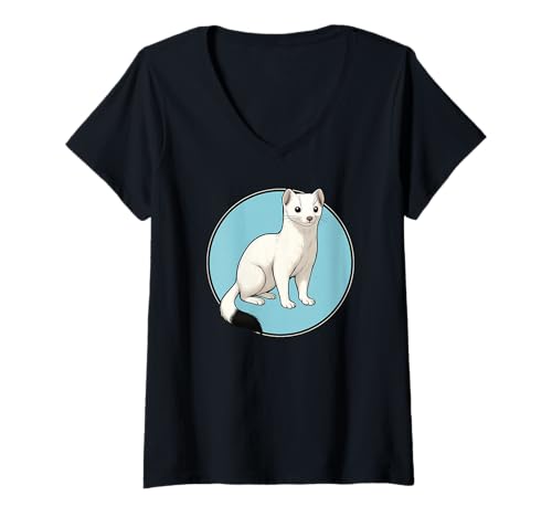 Damen Hermeline Hermelin T-Shirt mit V-Ausschnitt Damen Hermeline Hermelin T-Shirt mit V-Ausschnitt von Hermeline Hermelin Tier Shop