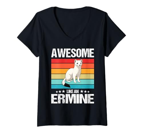 Damen Hermeline Hermelin T-Shirt mit V-Ausschnitt von Hermeline Hermelin Tier Shop