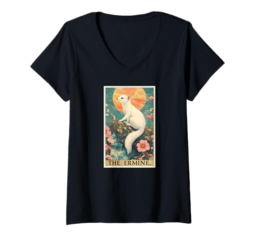 Damen Hermeline Tarot Karte Hermelin T-Shirt mit V-Ausschnitt Damen Hermeline Tarot Karte Hermelin T-Shirt mit V-Ausschnitt von Hermeline Hermelin Tier Shop