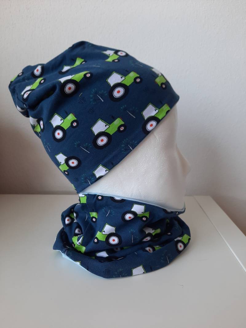 Set Beanie/Mütze & Loop Schal Halssocke Oder Einzeln Für Baby Kleinkind Junge Traktor von HermiDesign