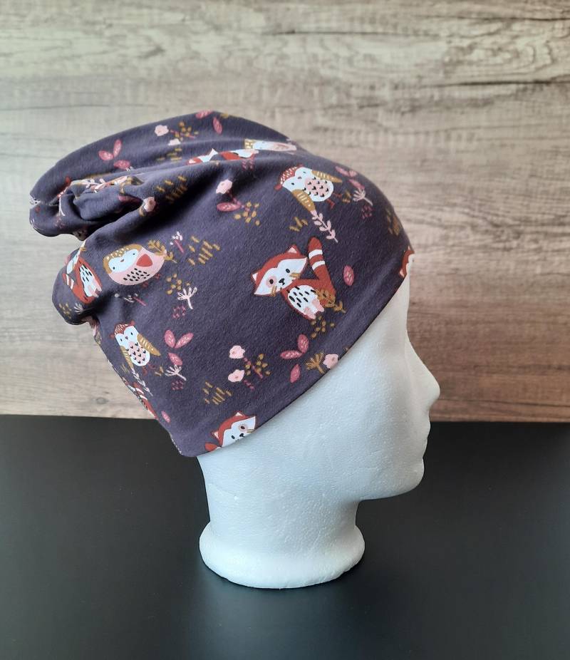Set Beanie/Mütze & Loop Schal Halssocke Oder Einzeln Für Baby Kleinkind Mädchen Waldtiere Mauve von HermiDesign