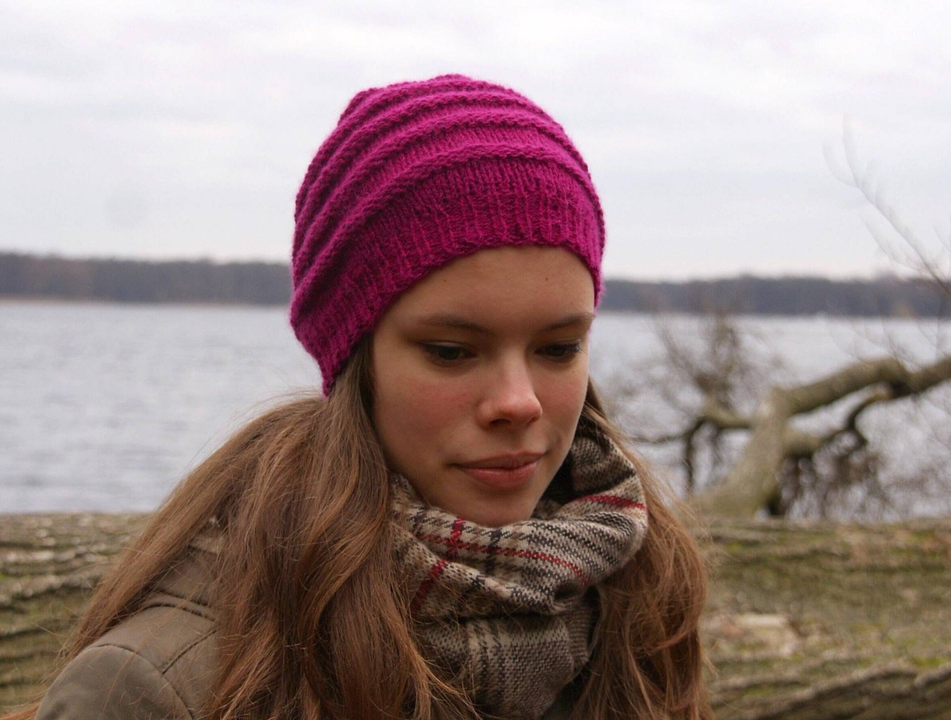 Edle Alpakamütze Fuchsia Handgestrickt von HerminesAtelier