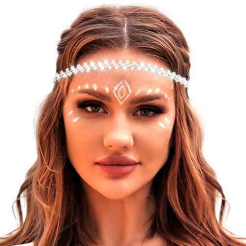 Hermoli Strass-Quasten-Kopfkette, funkelnd, elastisches Kristall-Stirnband, Party-Kopfschmuck für Damen (Silber, M) von Hermoli