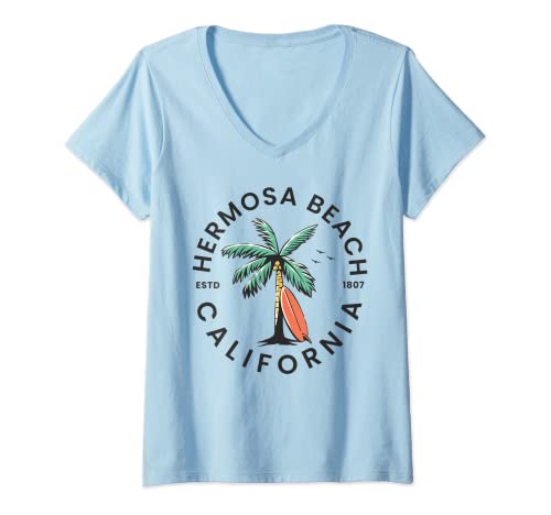 Damen Hermosa Beach California Beach Surf Sommerurlaub T-Shirt mit V-Ausschnitt Damen Hermosa Beach California Beach Surf Sommerurlaub T-Shirt mit V-Ausschnitt von Hermosa Beach California Surfer Ocean