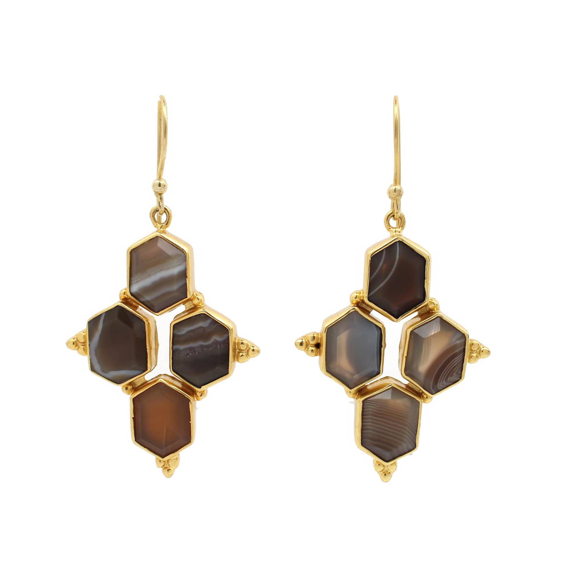 Graue Achat Hexagon Ohrringe, Edelstein Ohrringe Schmuck, Edelstein, Vergoldete Für Frauen, Frauen Schmuck von HermosaEarrings