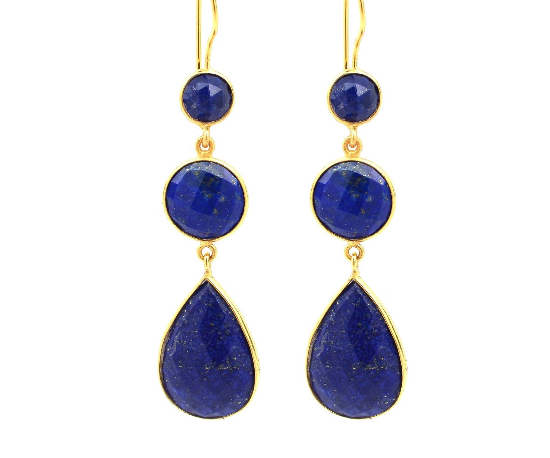 Königsblaue Tropfen Ohrringe, Lapis Lazuli Messing Lange Handgefertigter Schmuck Für Mädchen, Schmuck, Edelstein von HermosaEarrings