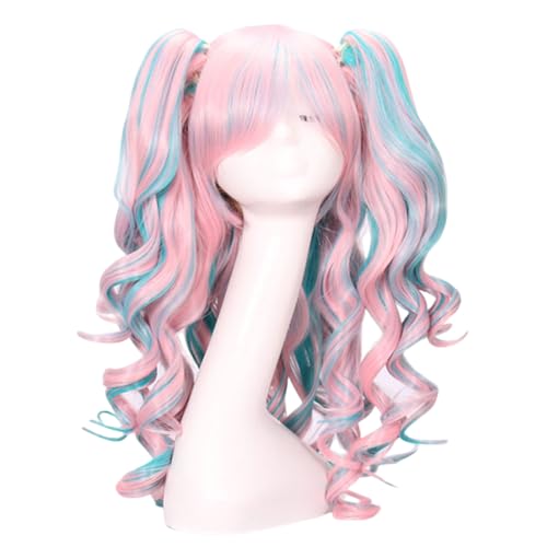 Hermosiey Cosplay Perücke 80cm Anime Clip Farbige Locken Haare Wie Abgebildet Hochtemperaturdraht Multi-Color Europäische und Amerikanische Perücke Halloween Perücke von Hermosiey