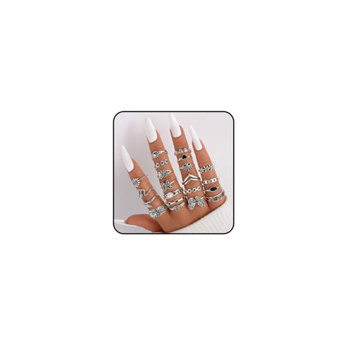 Hernin 16/21 Stück Silber Vintage Knuckle Ringe Set Verstellbare Rings Damen Vintage Punk Ringe Stapelbare Knuckle Ring Boho Chunky Fingerrings (Silberset-21stk) von Hernin