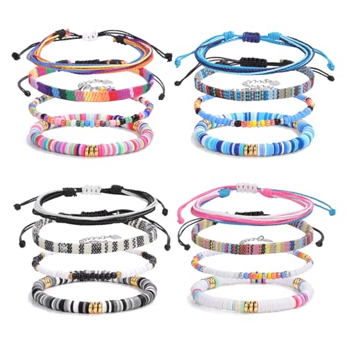 Hernin 16StK Surfer Armband Set Damen Herren Armbander Bunt Boho Armband Surferarmbander für Frauen und Herren Stoff Handmade Armbänder Freundschaftsarmband Geflochten (Bunt-A) von Hernin