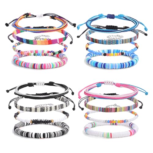 Hernin 16StK Surfer Armband Set Damen Herren Armbander Bunt Boho Armband Surferarmbander für Frauen und Herren Stoff Handmade Armbänder Freundschaftsarmband Geflochten (Bunt-B) von Hernin
