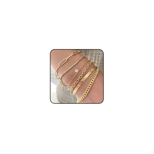 Hernin 3-6 Stück Armband Damen Gold Set Verstellbare Armband Damen Figaro Perlen Ketten Armbänder Gold Armband Boho Schmuck für Frauen Damen Mädchen (Goldset-2) von Hernin