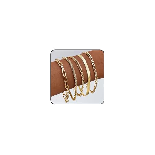 Hernin 3-6 Stück Armband Damen Gold Set Verstellbare Armband Damen Figaro Perlen Ketten Armbänder Gold Armband Boho Schmuck für Frauen Damen Mädchen (Goldset-7) von Hernin