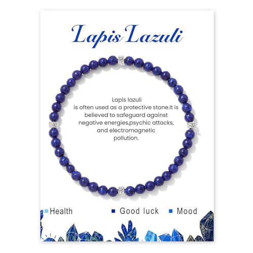 Hernin 4mm Naturstein Armband Damen mit Metallabstandshalter Stretch Naturstein Perlen Armband Damen Edelstein Perlenarmband Crystal Armbänder für Damen Frauen (Lapis Lazuli) von Hernin
