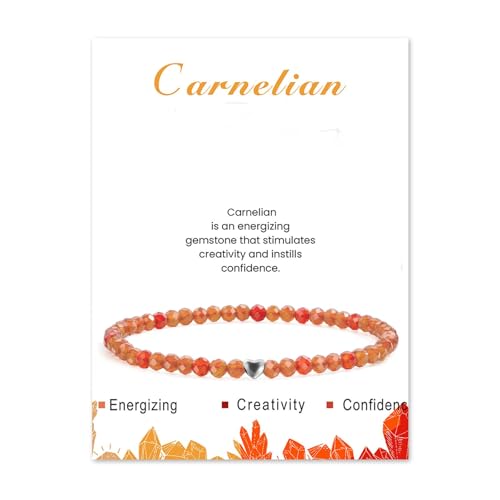 Hernin 4mm Naturstein Perlen Stretch Armband with Heart Bead Echtes Naturstein Armband für Damen und Herren 4mm Stretch Crystal Perlenarmband (Karneol) von Hernin