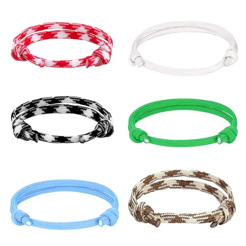Hernin 6 Stück Seil Schnur Nautische Surf Armband Verstellbares Paracord Armband Bunt Marine Seil Schnur Nautische Surf Armband Surfer Armband aus Segeltau Nautic Seil (Gemischte Farbset) von Hernin