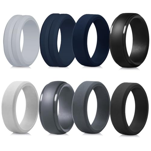 Hernin 8 Stück Silikon Ehering Herren Silikon Eheringe für Männer Frauen Silikon Bänder Ring Silikon Hochzeitsring für Herren Fingerringe Sportringe Herren Silikon Ringe Set Fitness Accessories (70) von Hernin