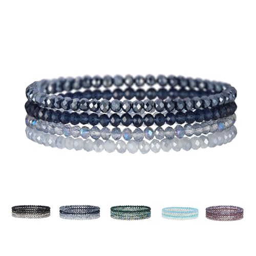 Hernin Damen Kristall Perlen Armband,Mehrschichtige Kristall-Stein-Perlen-Armbänder für Frauen,Mehrschichtige Stretch-Armband,Bohemian Crystal Beaded Multi-Layered Stretch Bracelet (Blau) von Hernin