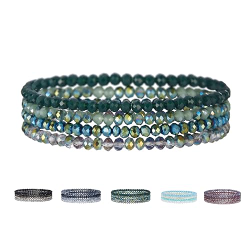 Hernin Damen Kristall Perlen Armband,Mehrschichtige Kristall-Stein-Perlen-Armbänder für Frauen,Mehrschichtige Stretch-Armband,Bohemian Crystal Beaded Multi-Layered Stretch Bracelet (Grün) von Hernin