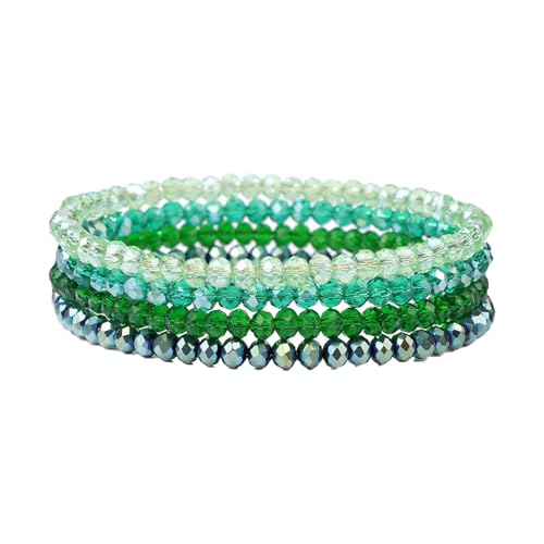 Hernin Damen Kristall Perlen Armband,Mehrschichtige Kristall-Stein-Perlen-Armbänder für Frauen,Mehrschichtige Stretch-Armband,Bohemian Crystal Beaded Multi-Layered Stretch Bracelet (Grün #4) von Hernin