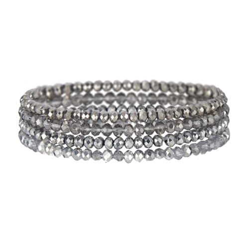 Hernin Damen Kristall Perlen Armband,Mehrschichtige Kristall-Stein-Perlen-Armbänder für Frauen,Mehrschichtige Stretch-Armband,Bohemian Crystal Beaded Multi-Layered Stretch Bracelet (Silber #1) von Hernin