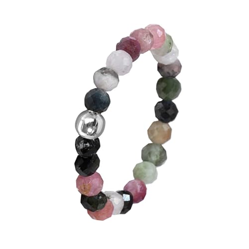 Hernin Perlen Ringe Damen Elastisch Naturstein Stretch Ring Kristall Perlen Ringe mit Goldperle Naturstein Perlen Ring Anti Stress Ring Elastischer Ring Bunt Stapelbar Ring Damen Mädchen (Gemischt) von Hernin