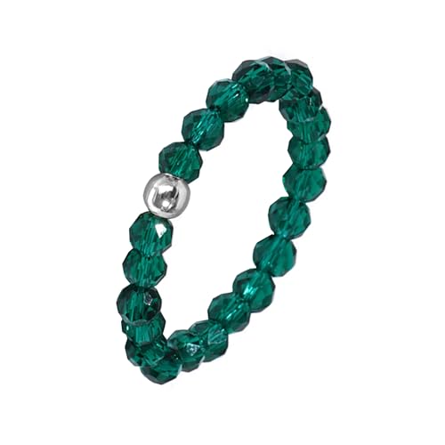 Hernin Perlen Ringe Damen Elastisch Naturstein Stretch Ring Kristall Perlen Ringe mit Goldperle Naturstein Perlen Ring Anti Stress Ring Elastischer Ring Bunt Stapelbar Ring Damen Mädchen (Grün) von Hernin