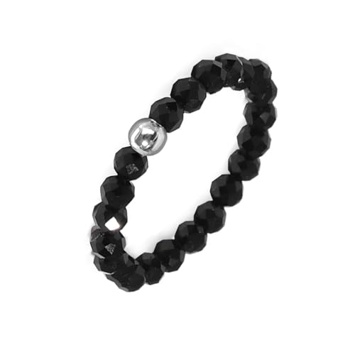 Hernin Perlen Ringe Damen Elastisch Naturstein Stretch Ring Kristall Perlen Ringe mit Goldperle Naturstein Perlen Ring Anti Stress Ring Elastischer Ring Bunt Stapelbar Ring Damen Mädchen (Schwarz) von Hernin