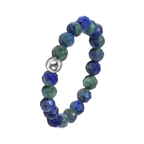 Hernin Perlen Ringe Damen Elastisch Naturstein Stretch Ring Kristall Perlen Ringe mit Goldperle Naturstein Perlen Ring Anti Stress Ring Elastischer Ring Bunt Stapelbar Ring Damen Mädchen (Wald) von Hernin