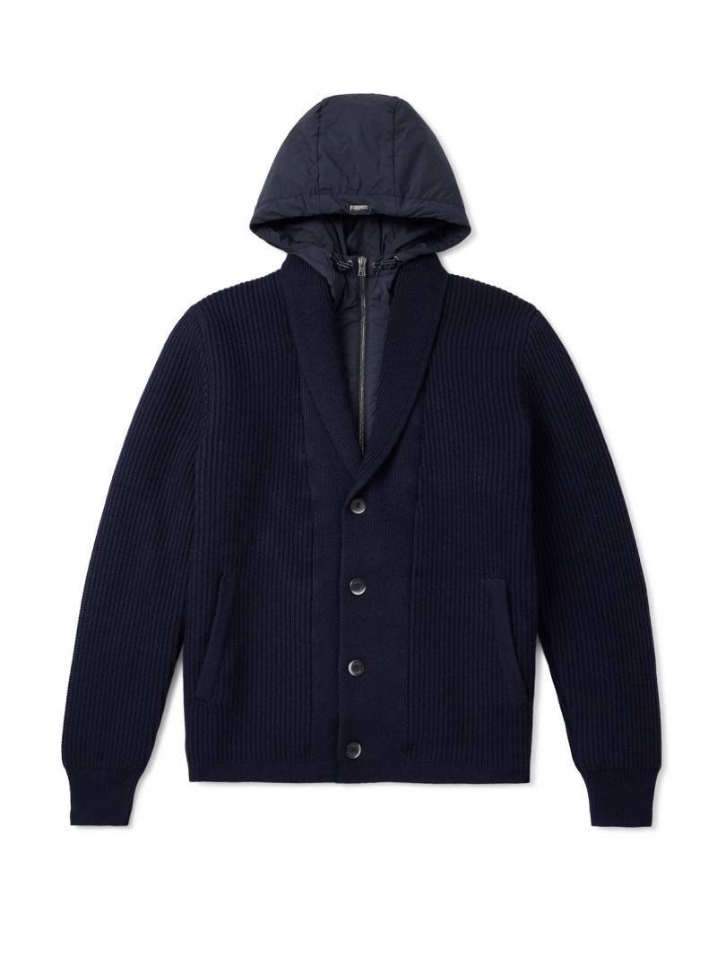 Herno - Layered Shawl-Collar Ribbed Wool and Stretch-Nylon Hooded Jacket - Men - Blue - IT 52 von Herno