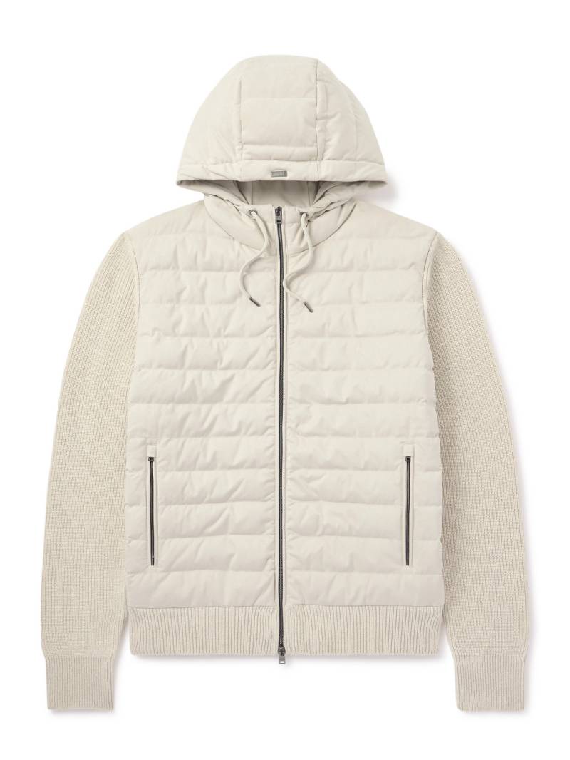 Herno - Quilted Microfibre and Ribbed Wool Down Hooded Jacket - Men - Neutrals - IT 52 von Herno