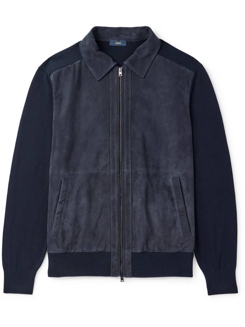 Herno - Suede-Panelled Cotton Jacket - Men - Blue - IT 52 von Herno