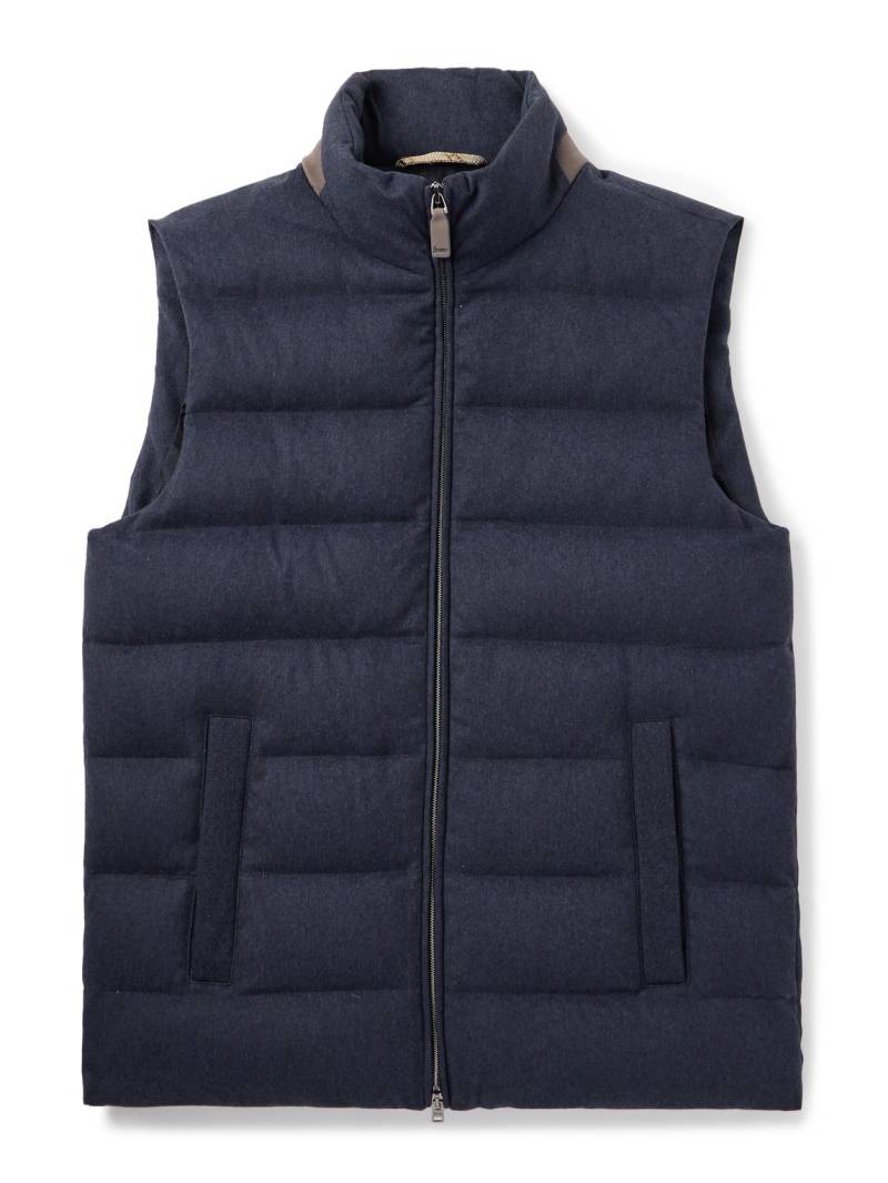 Herno - Suede-Trimmed Quilted Silk and Cashmere-Blend Twill Down Gilet - Men - Blue - IT 48 von Herno