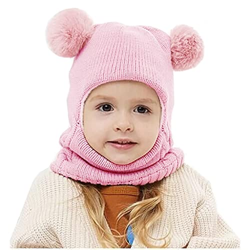 Hernyug Baby Mütze Schal Set für 2 Jahre-7 Jahre altes Baby Mädchen Jungen Warm Fellbommel Beanie Hüte mit Schal Baby Winter Mütze Warm Fellbommel Beanie Hüte Schal (Rosa, Einheitsgröße) von Hernyug