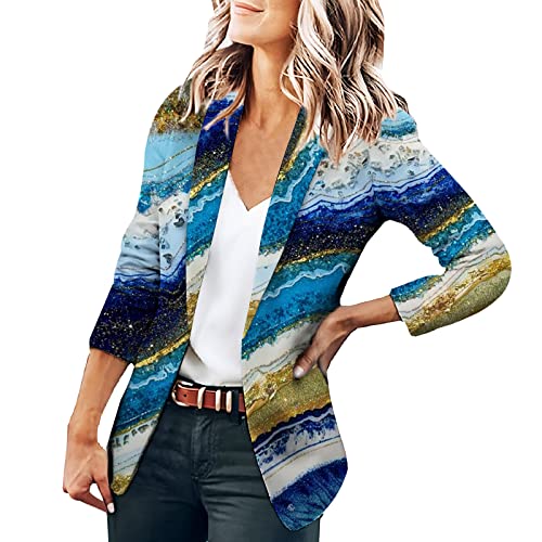 Hernyug Blazer Damen Elegant Business Outfit 3/4 Ärmel Kostüme Anzug Sweatblazer Blumen Drucken Revers Geschäft Büro Jacke Open Front Cardigan Elegant Suit Jacken Mit Knopf von Hernyug